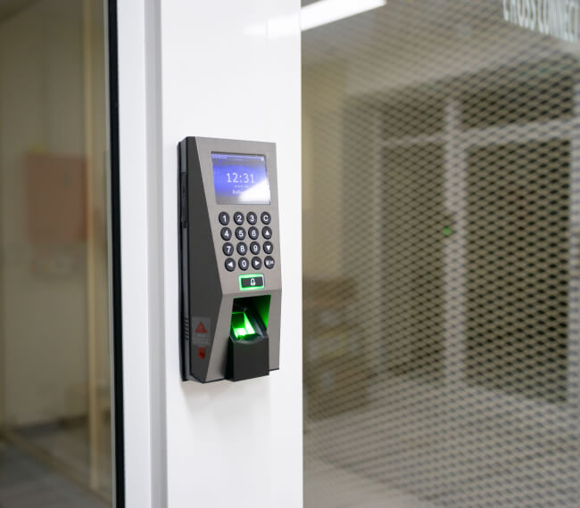 Access control reader on a secure data center door in Dallas