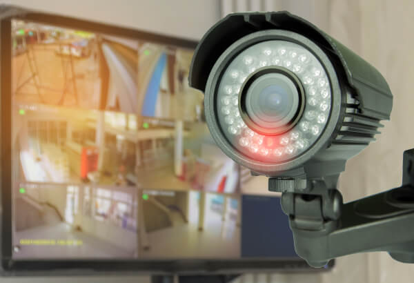 Infrared night vision security camera covering a Frisco business