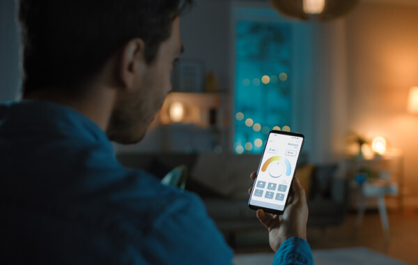Controlling home automation from a phone app in a warm-lit home
