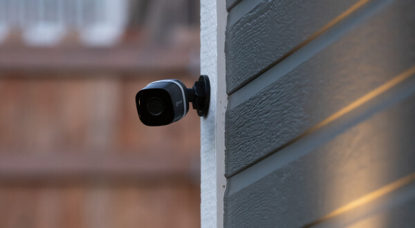 Outdoor security camera on a home working with the home alarm system
