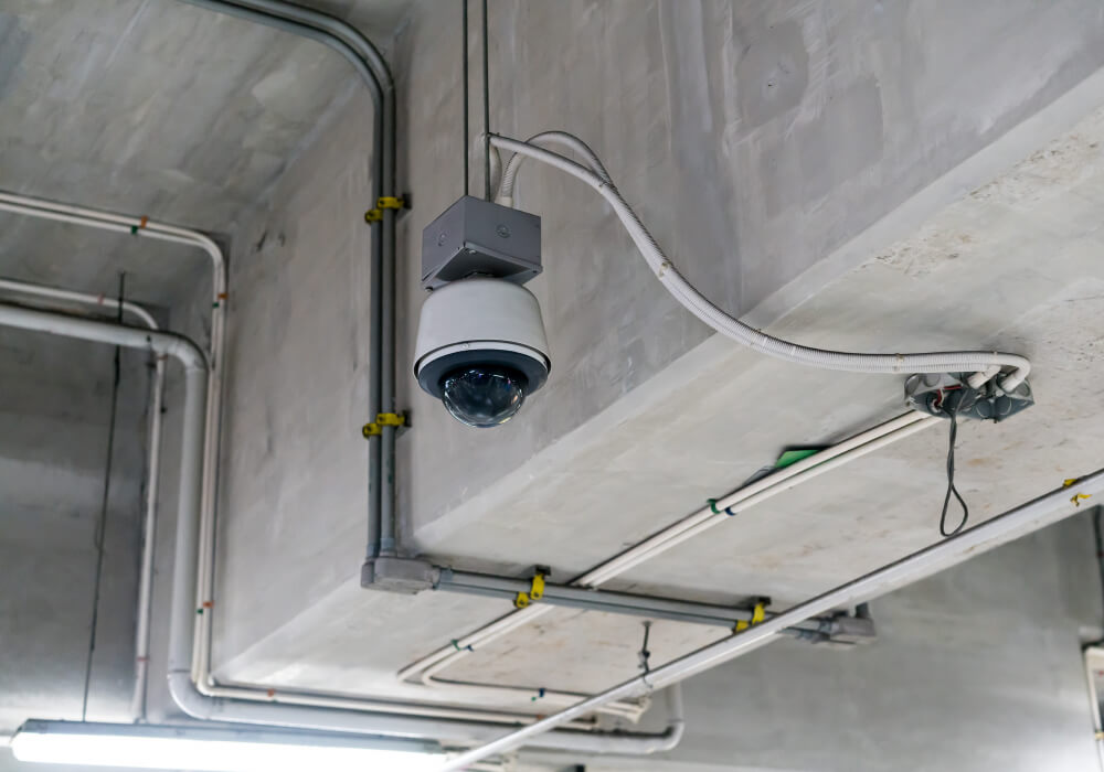 Security camera covering a Dallas warehouse interior